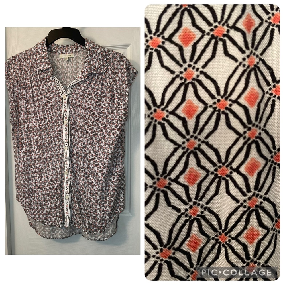 Max Studio Diamond Pattern Button Up Blouse Top M